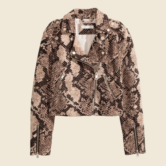 H&M CROPPED SNAKE PRINT BIKER JACKET SIZE  4 ๐ - Picture 2 of 4